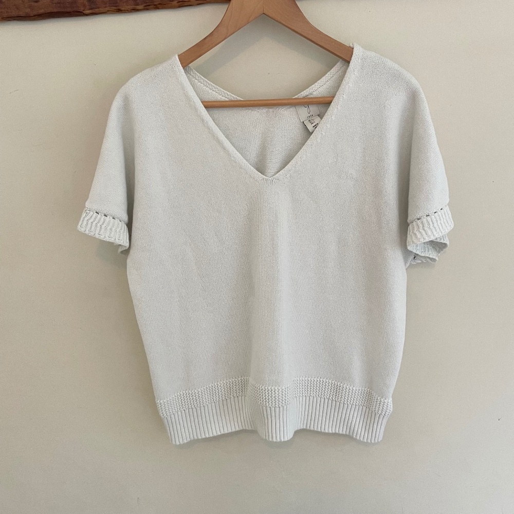 Joie | White Short Sleeve Cotton Knitted Sweater T-shirt Top Size L